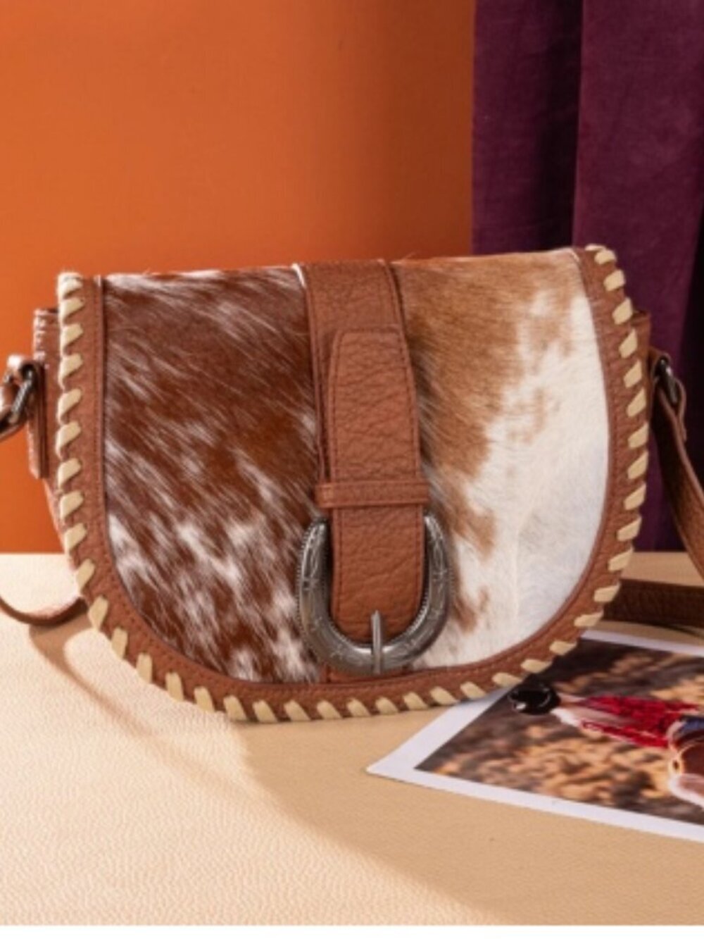 Trinity Ranch Western Hair on Hide Cowhide Saddle Crossbody Purse NWT